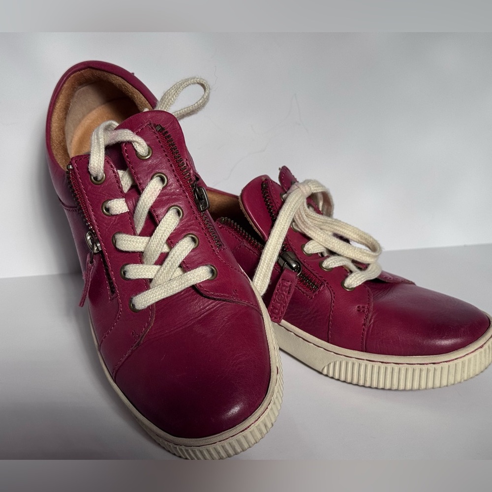 Born Paloma Leather Zip Lace-Up Sneakers Red Women’s Size 8.5 M Comfort Shoes